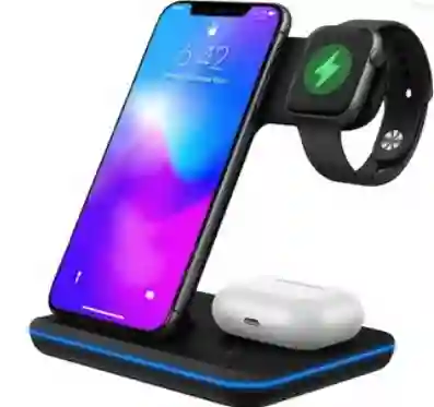 Base Cargadora Inalambrica 3 En 1 (celular Iphone O Android, Apple Watch Y Audifono Que Soporten Carga Inalambrica)