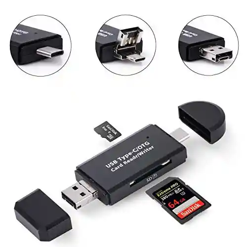 Lector De Memoria Sd 3 En 1 Micro Usb Tipo C Otg V8 Adaptador Tarjetas