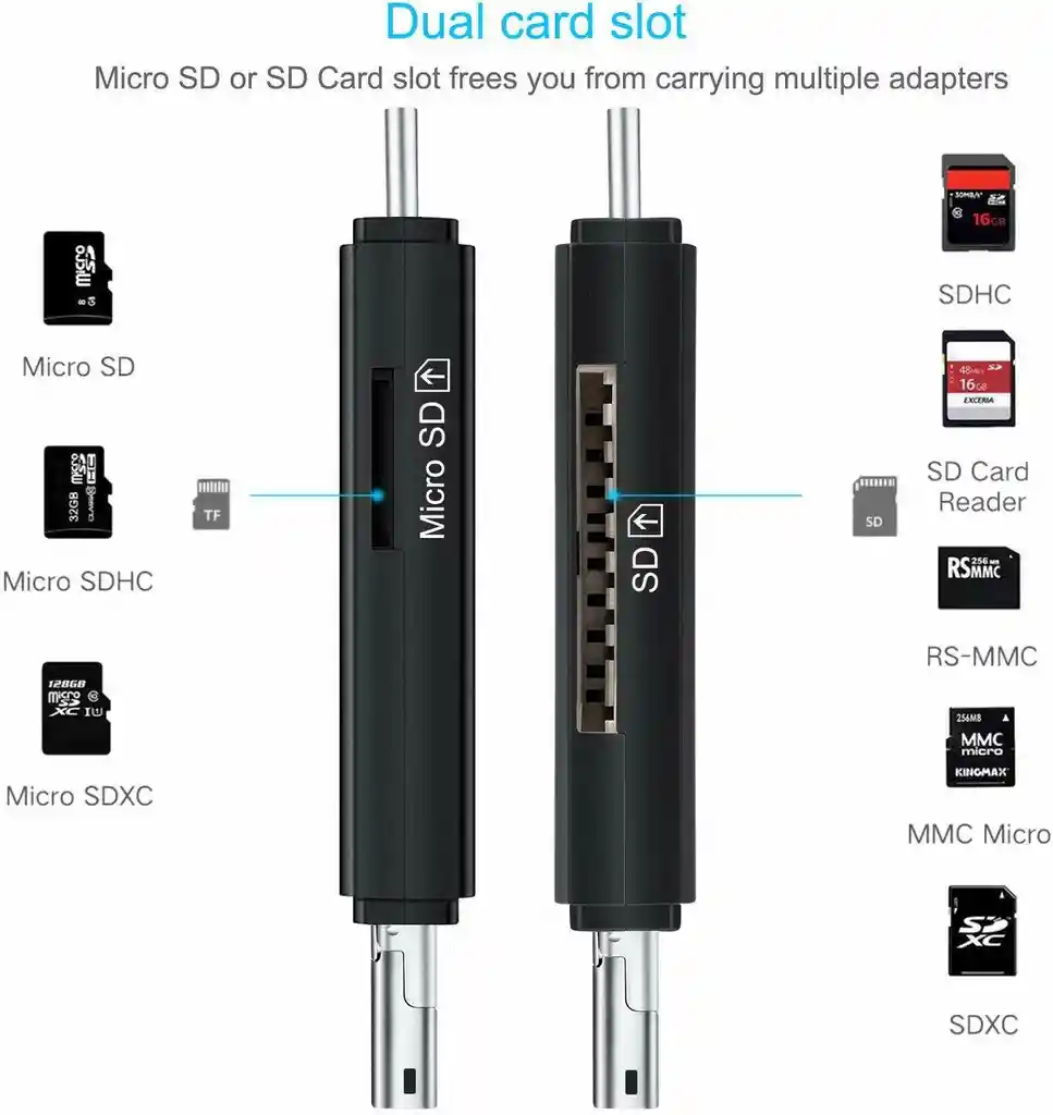 Lector De Memoria Sd 3 En 1 Micro Usb Tipo C Otg V8 Adaptador Tarjetas