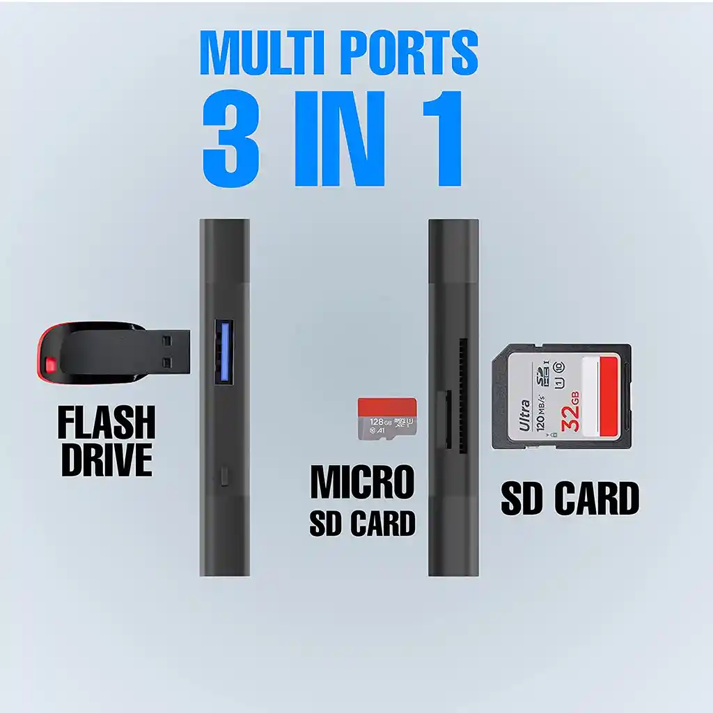 Lector De Memoria Sd 3 En 1 Micro Usb Tipo C Otg V8 Adaptador Tarjetas