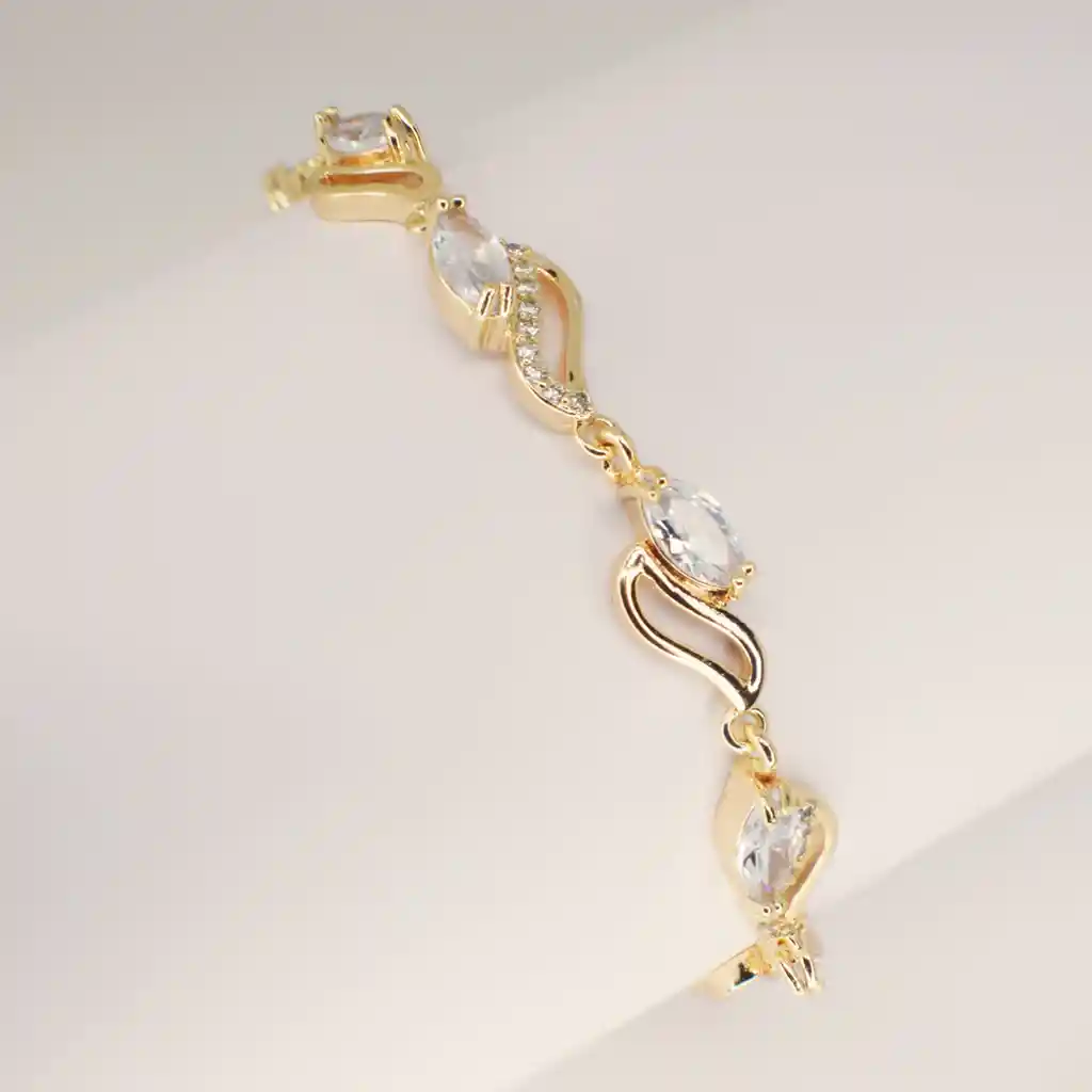 Pulsera Zircones Gotita Agua - Baño 18k