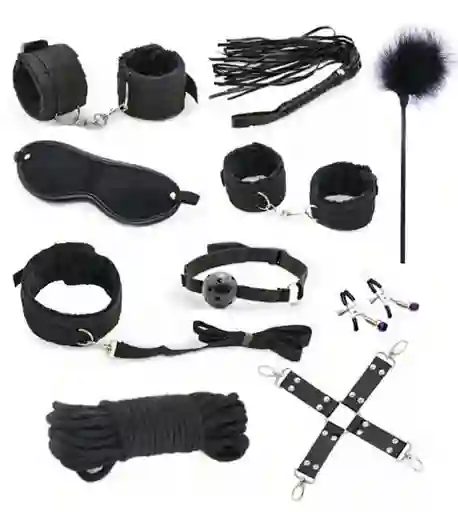 Kit Bondage 10 Piezas Parejas Sadomasoquismo Negro