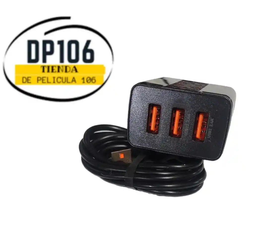 Cargador Triple Entrada Usb Con Cable V8