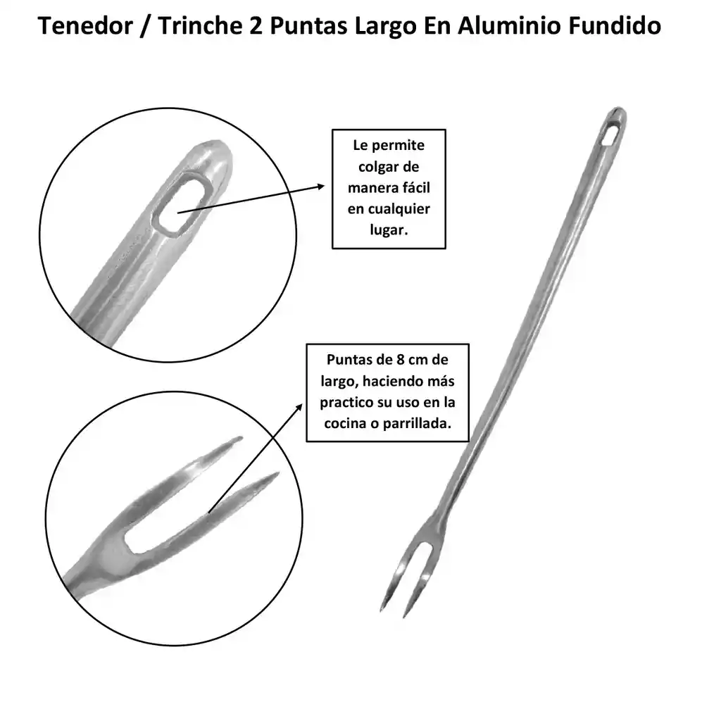 Trinche Tenedor 2 Puntas Aluminio Fundido Parrillada Cocina