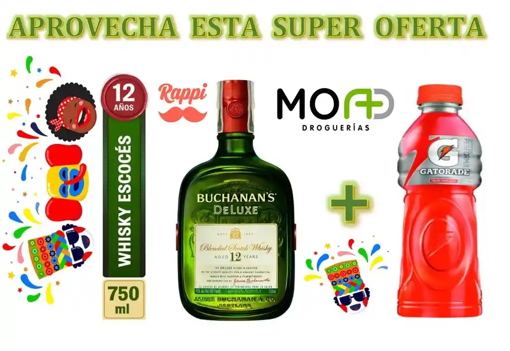  Whisky  Buchanans  Deluxe 12 Anos Botella X 750 Ml Gratis Gatorade Botella X 500 Ml 