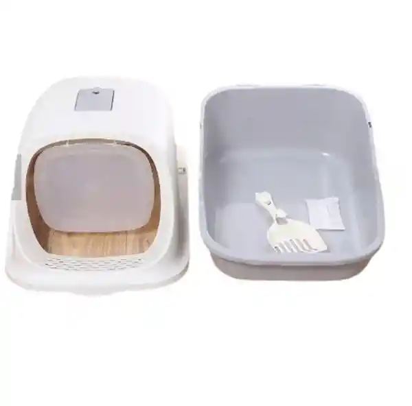 Arenera Para Gatos Con Cubierta, Puerta, Filtro, Limpiapatas Azul