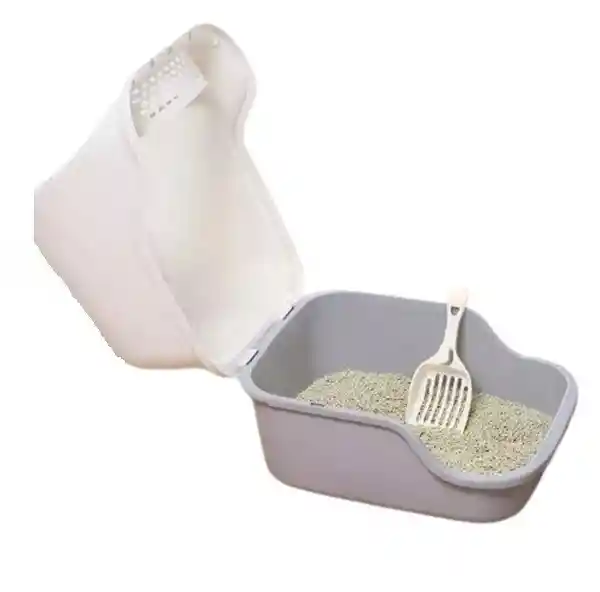 Arenera Para Gatos Con Cubierta, Puerta, Filtro, Limpiapatas Azul