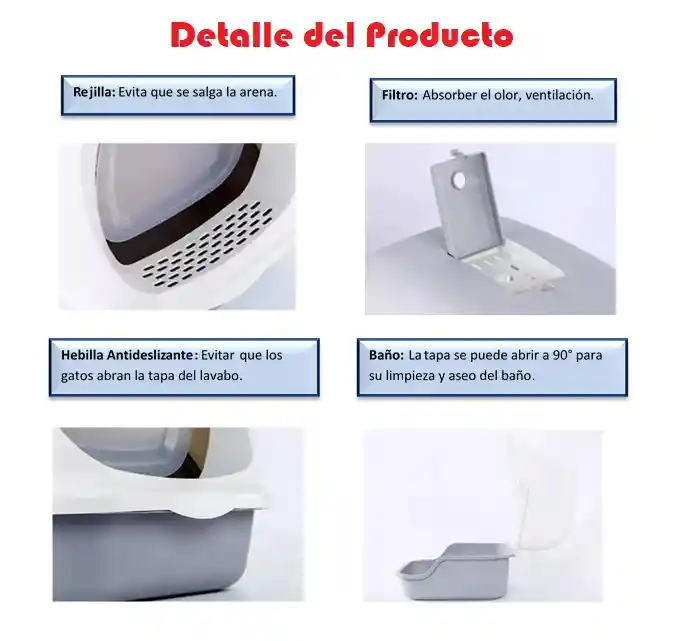 Arenera Para Gatos Con Cubierta, Puerta, Filtro, Limpiapatas Azul