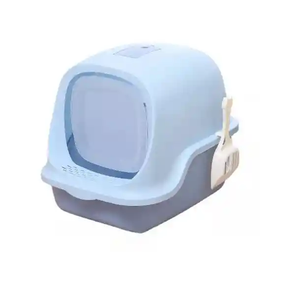 Arenera Para Gatos Con Cubierta, Puerta, Filtro, Limpiapatas Azul