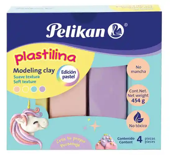 Plastilina Pelikan Tonos Pastel X 4 Barras Gruesas