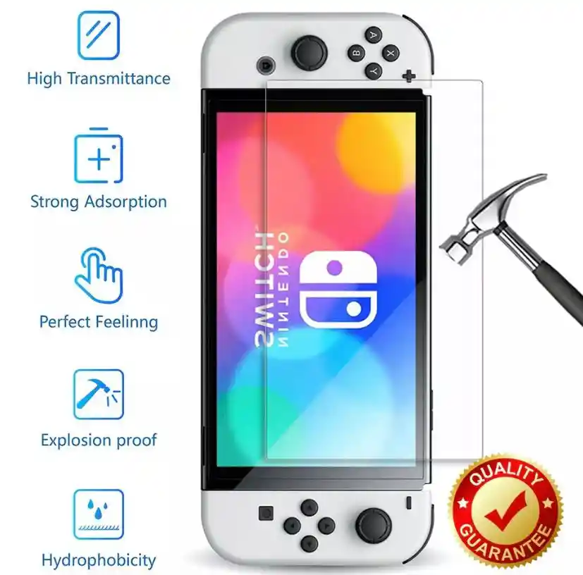Estuche Rigido Azul + Vidrio Para Nintedno Switch Oled