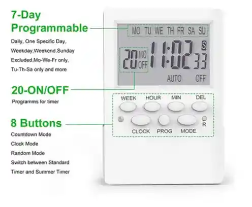 7-day Dual Outlet Digital Taimer 2 Salidas