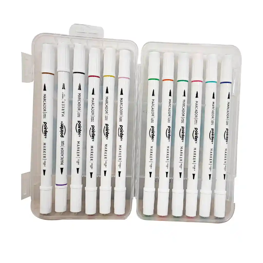 Marcador Permanente Pointer Doble Punta En Estuche X 12 Und.