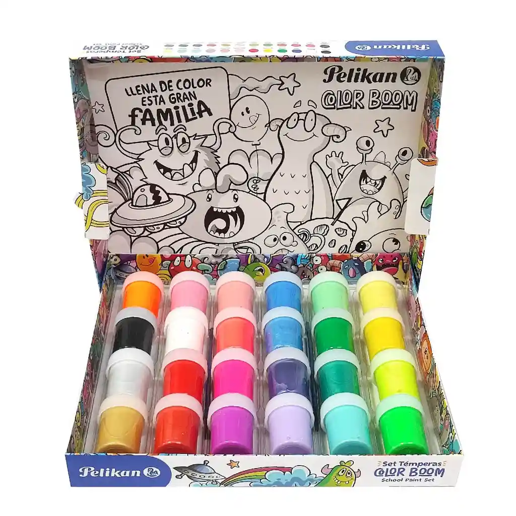 Set De Temperas Pelikan Color Boom X24 Unidades + 2 Pinceles + 1 Paleta
