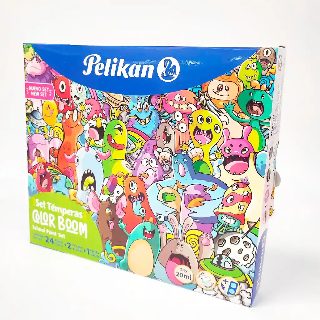 Set De Temperas Pelikan Color Boom X24 Unidades + 2 Pinceles + 1 Paleta