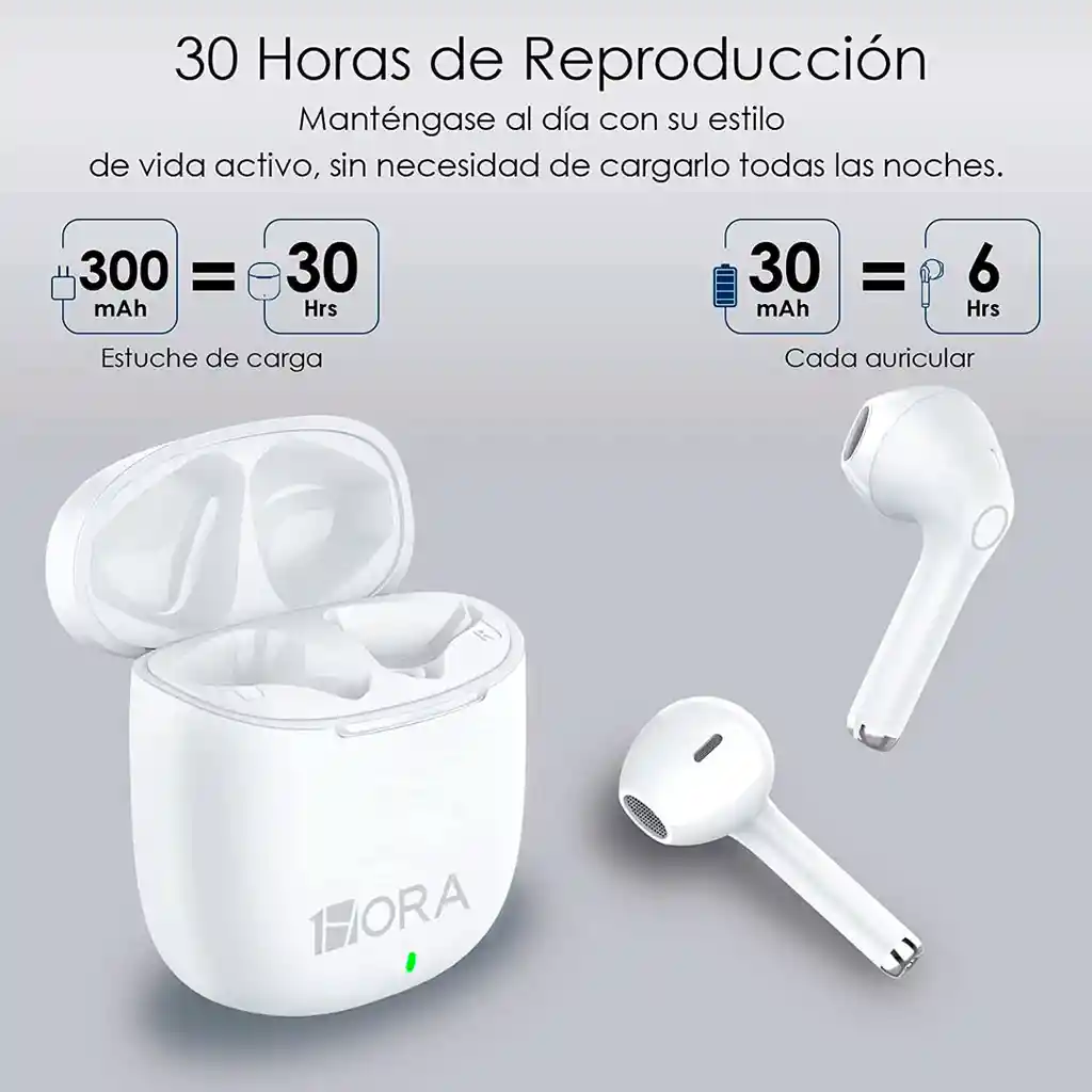 audifonos inalambricos TWS bluetooth original 1hora color blanco