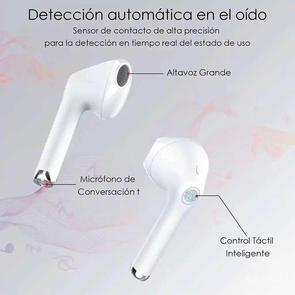 audifonos inalambricos TWS bluetooth original 1hora color blanco