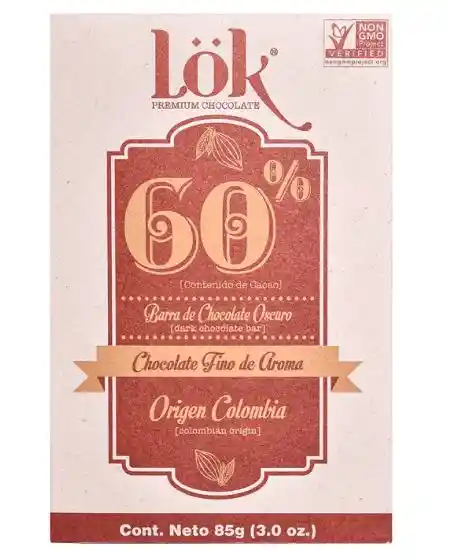 Barra De Chocolate Lok 60% Cacao 85g Chocolatina