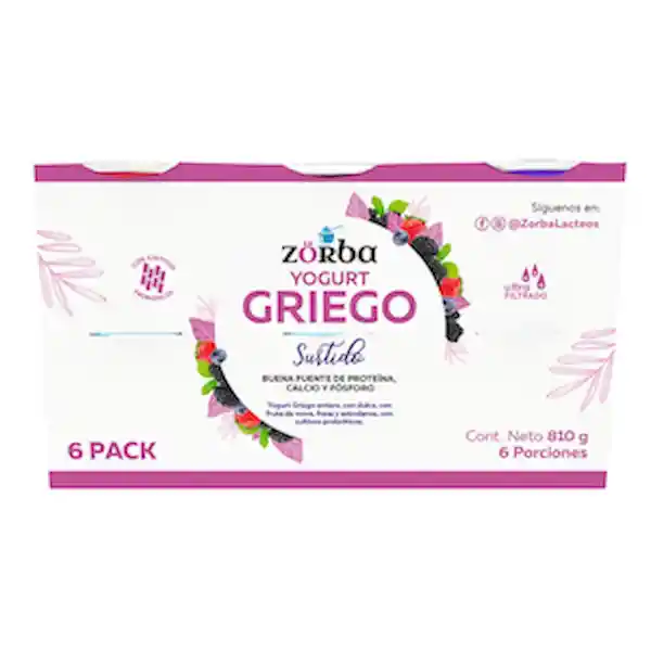 Zorba Yogurt Griego Sabor a Melocotón Fresa y Mora