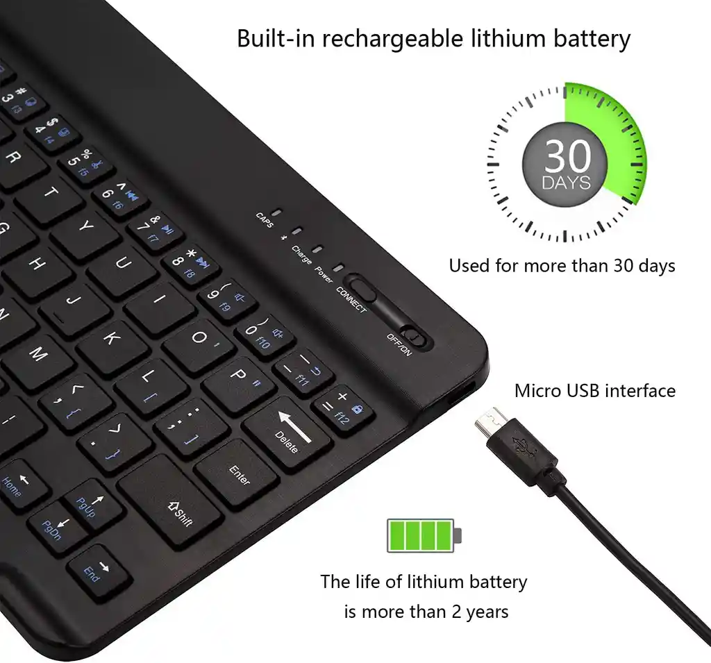Teclado Bluetooth Inalambrico Recargable Pequeño Ipad Mac Android Windows