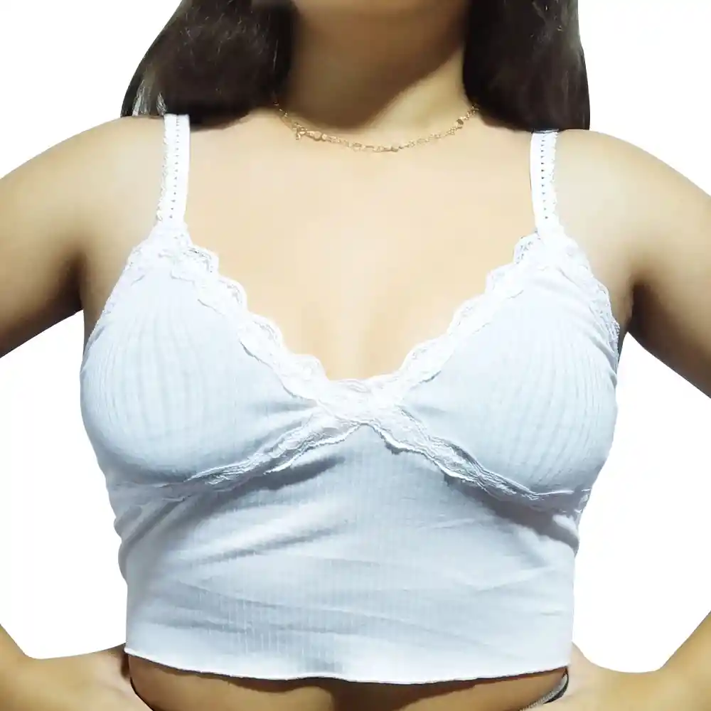 Crop Tops Blanco Encajes Moda Femenina Lenceria Mujer