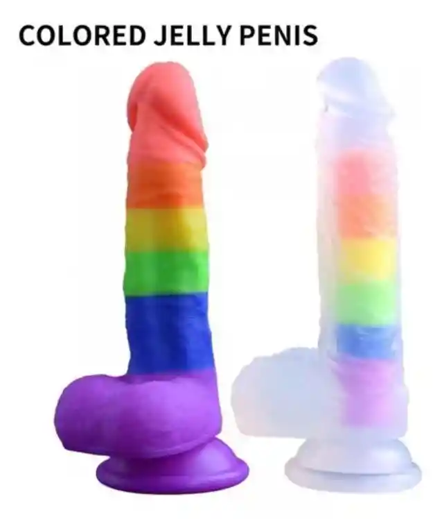 Dildo Consolador Arcoiris Con Testículos Con Ventosa Punto G