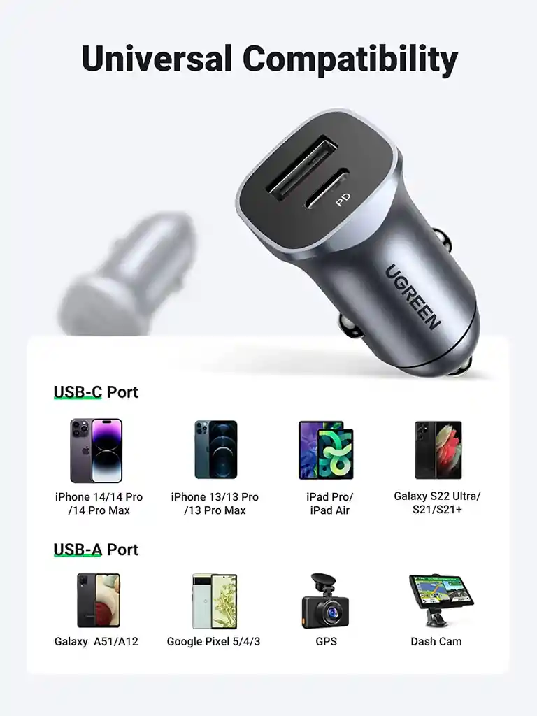 Cargador Carro Usb Tipo C Qc 3.0 Carga Rapida Iphone, Xiaomi