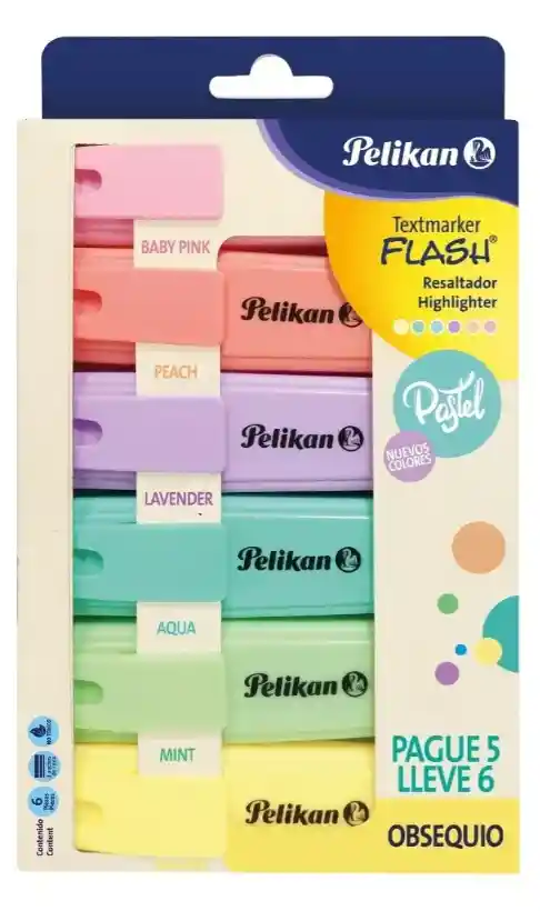 Resaltador Pastel Textmarket L Flash Pelikan Caja *6 Uds