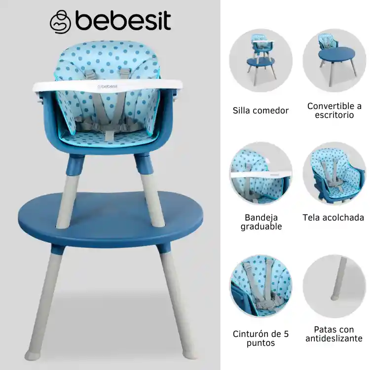 Bebesit Silla Comedor Baby Desk 3 En 1 Blue