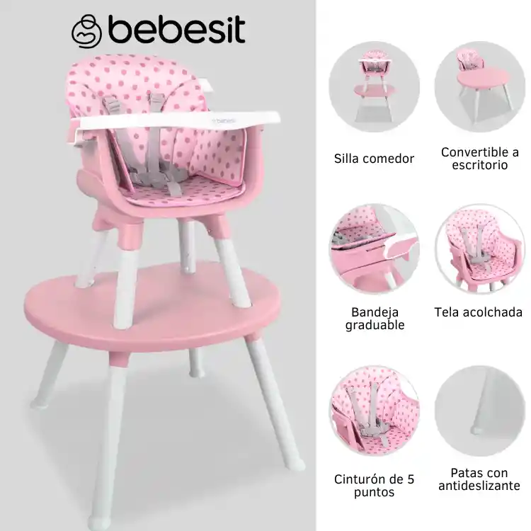 Bebesit Silla Comedor Baby Desk 3 En 1 Pink