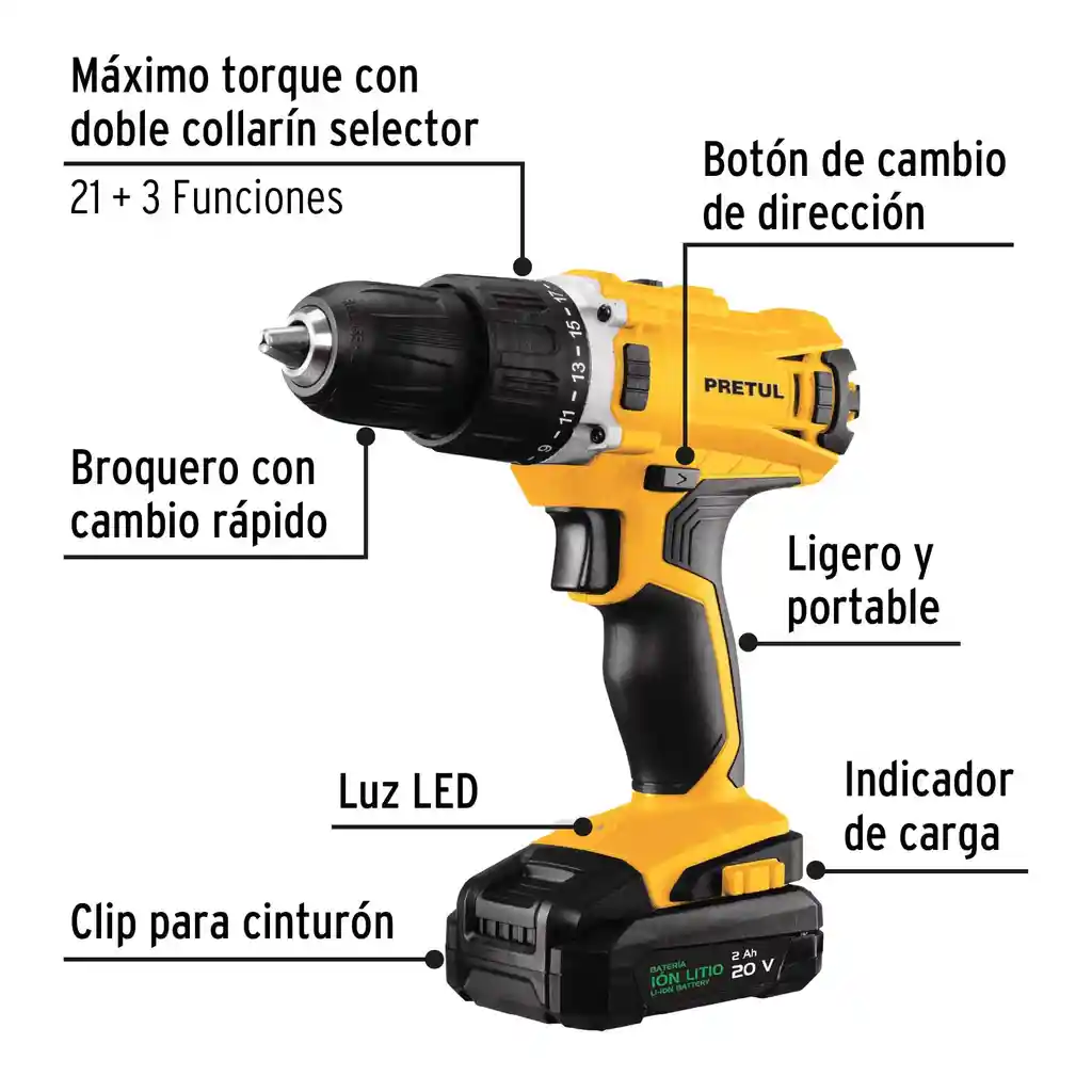 Taladro Percutor Inalambrico De 1/2" 20v 2 Ah