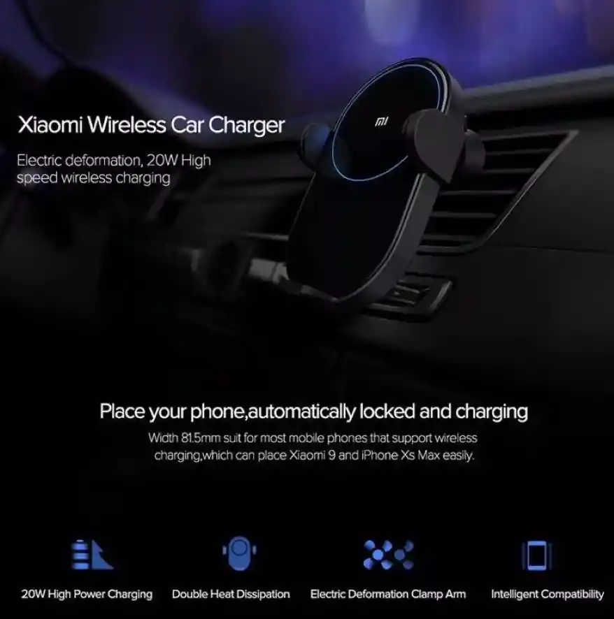Cargador Inalambrico Xiaomi 20w Carga Rapida Para Carro
