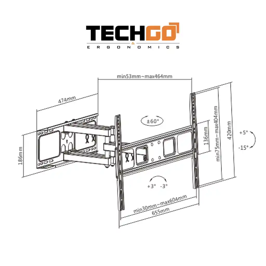 Soporte Pared Doble Brazo Tv 37''»70''/40kg, Techgo Spb-6402