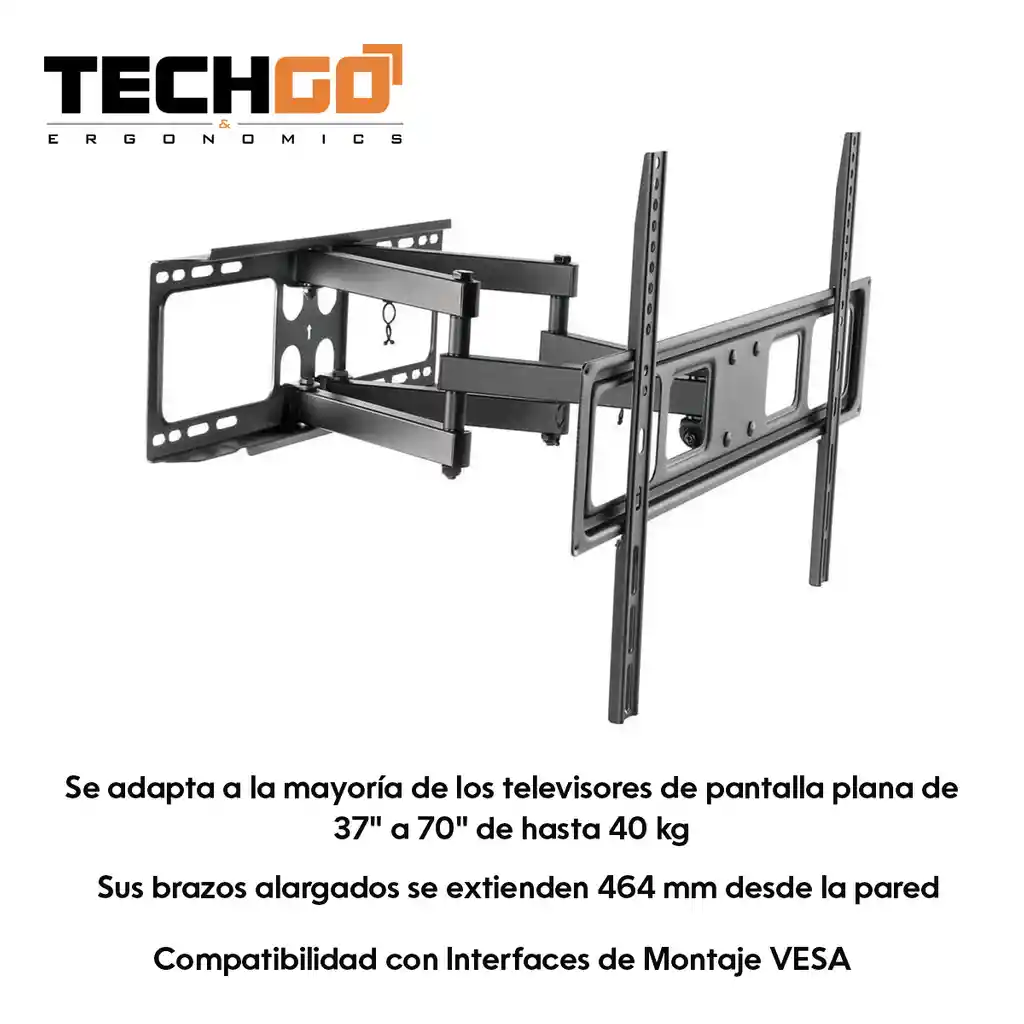 Soporte Pared Doble Brazo Tv 37''»70''/40kg, Techgo Spb-6402