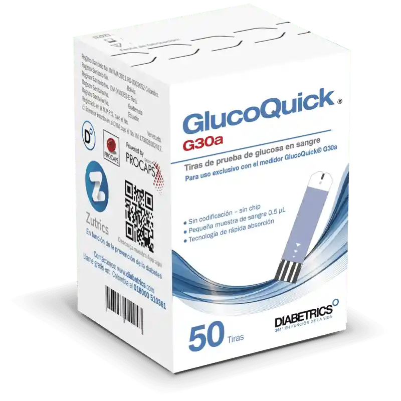 50 Tirillas Glucoquick G30a Prueba De Glucosa En Sangre