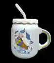 Mug Ceramico Unicornio Ice Cream Con Tapa Y Pitillo.