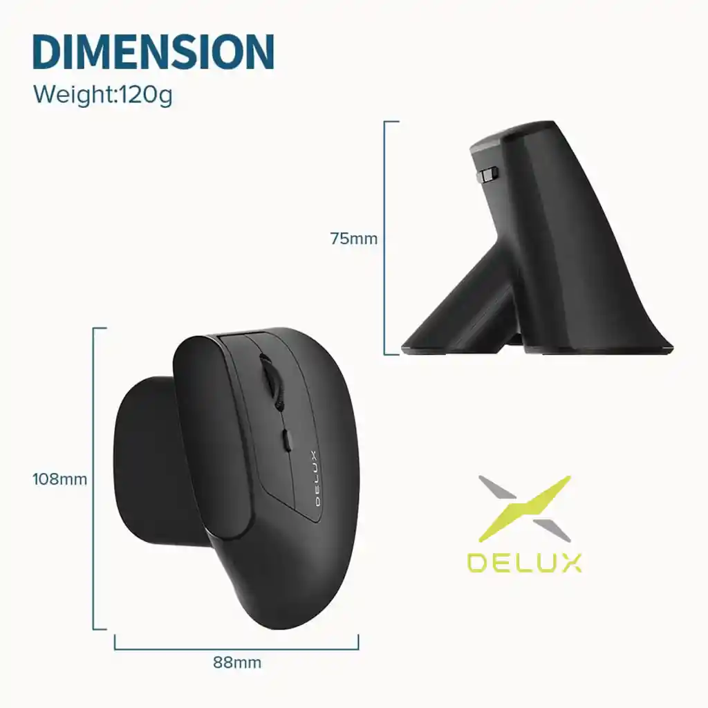 Mouse Vertical Wireless Recargable Delux Mv6 Gc / Ergonómico