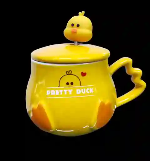 Mug Cerámico Pato Cuchara Y Tapa