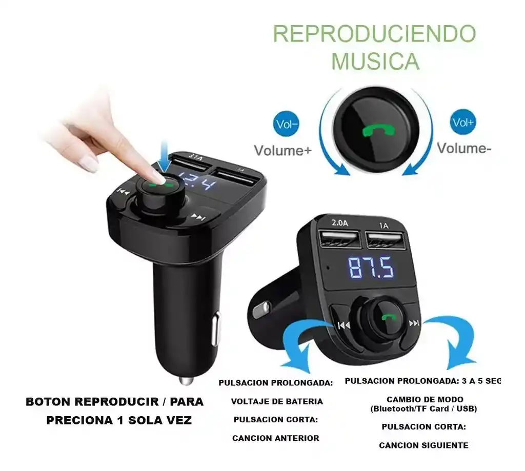 Receptor Bluetooth Transmisor X8 Musica- Carro- Llamadas Fm