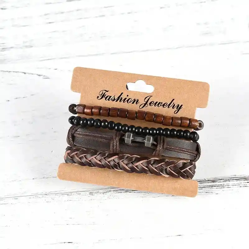 Pulsera Set De 4 En Cuero