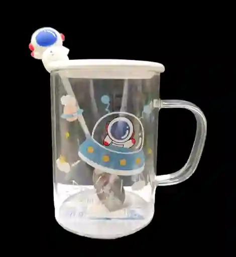 Mug Cerámico Astronauta Tapa Y Cuchara.