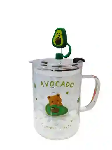 Mug Vasopitillo En Vidrio De Osito Sobre Aguacate