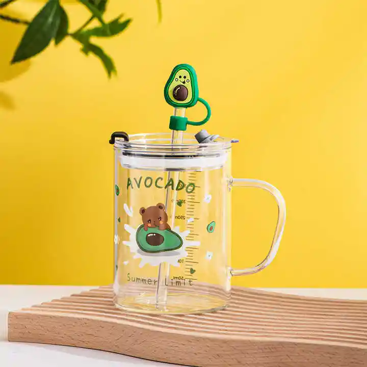 Mug Vasopitillo En Vidrio De Osito Sobre Aguacate