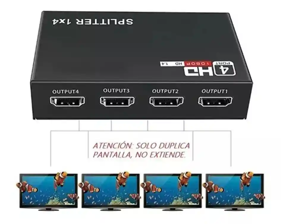 Multiplicador Splitter Hdmi 1 Entrada X 4 Salidas 1080p 1x4