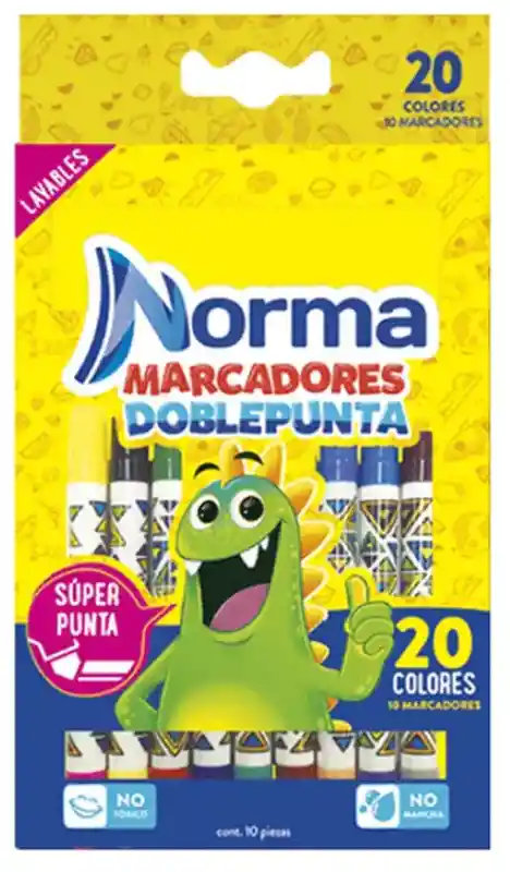 Caja Marcadores Norma Doble Punta X10 Unidades (20 Colores)