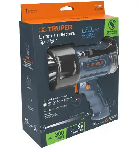 Linterna Recargable Led Alta Potencia 300lm 7w Truper
