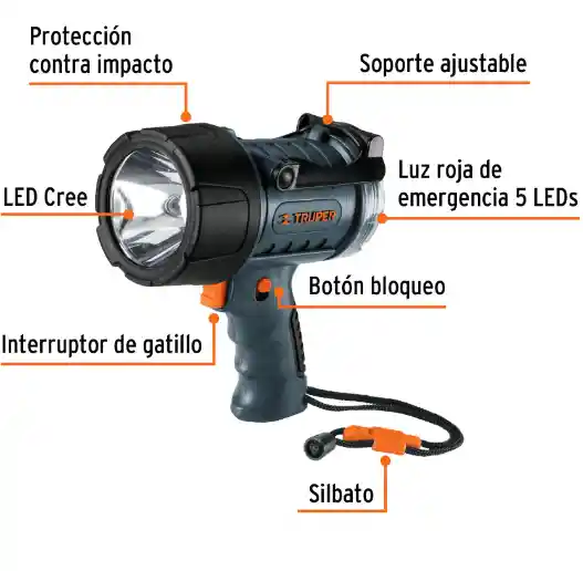 Linterna Recargable Led Alta Potencia 300lm 7w Truper