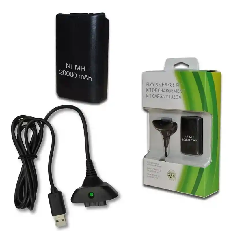 Kit Carga Juego Bateria Pila Xbox 360 Cargador Control 20000