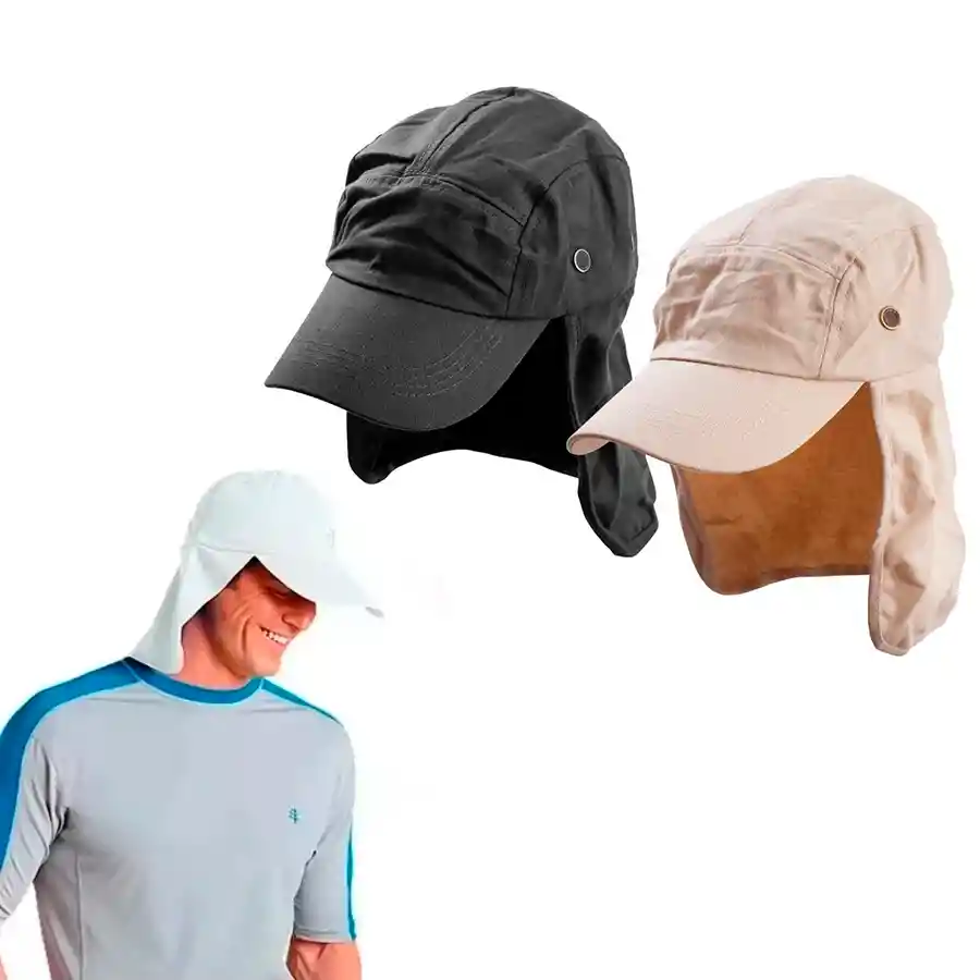 Gorra O Cachucha Safari Pesca Tapa Cuello En Dril Unicolor