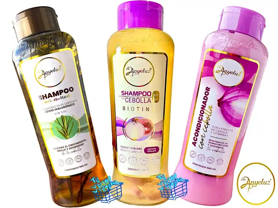  ANYELUZ Shampoo De Cebolla + Shampoo Romero + Acondicionador De Cebolla 